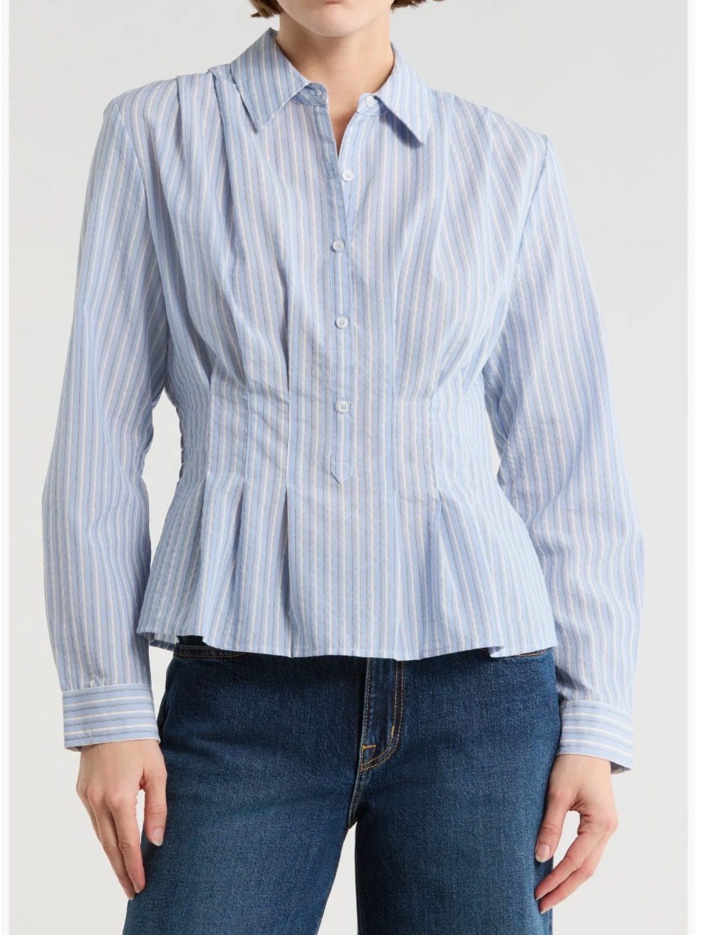 Max Studio Stripe Long Sleeve Pleated Button-Up Shirt Small